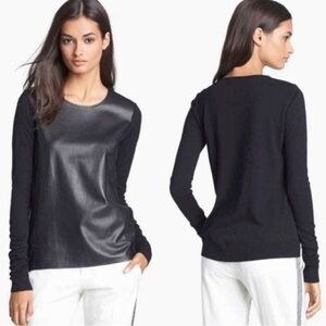 Vince Black merino Wool Knit Lamb Leather Top Small